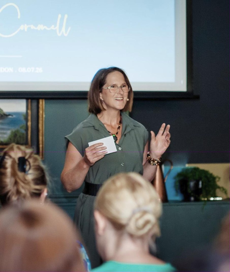 Kathleen Cornmell speaking at a wellbeing event in London